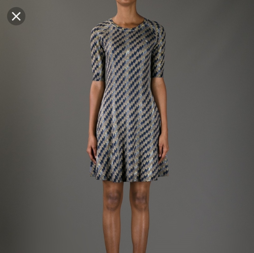 Kenzo Paris Wool Zig Zag Stretch Skater Dress RARE